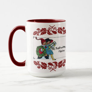 BARN MED CHRISTMAS GIFTS OCH RED BLOMMIGT MUGG