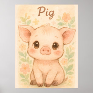 Barn med dålig färg - vattenfärgsbild för Nursery Poster