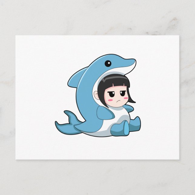 Barn med delfinsaldo vykort (Framsida)