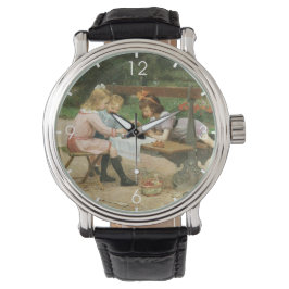 Barn med eftermiddagstest i parken armbandsur