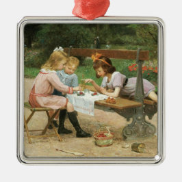 Barn med eftermiddagstest i parken julgransprydnad metall