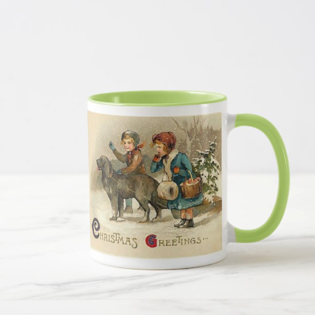 Barn med en hund på juldagen mugg (Höger)