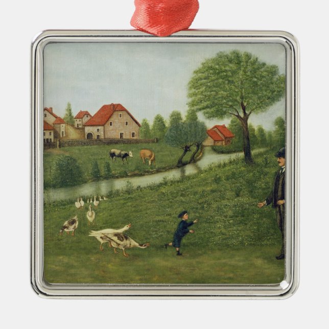 Barn med gäss julgransprydnad metall (Framsidan)