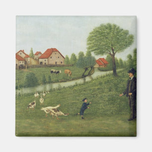 Barn med gäss magnet