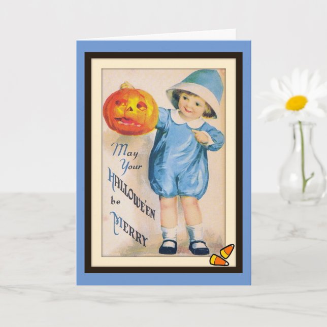 Barn med Halloween Jack O' Lantern-kort Kort (Liten växt)