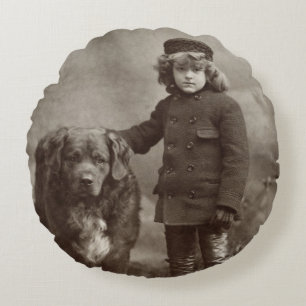 Barn med hunden, C1885 Rund Kudde