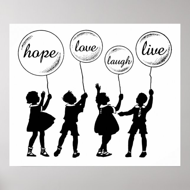 Barn med inspirerande ballonger Silhouette Poster (Framsidan)