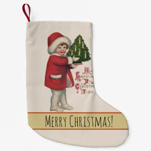 Barn med julgran Vintage Illustration Konst Liten Julstrumpa