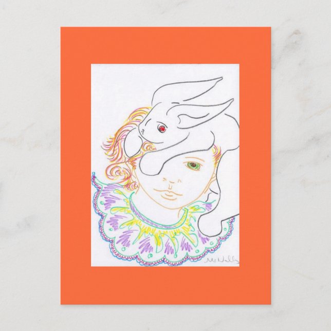 Barn med kanin vykort (Framsida)