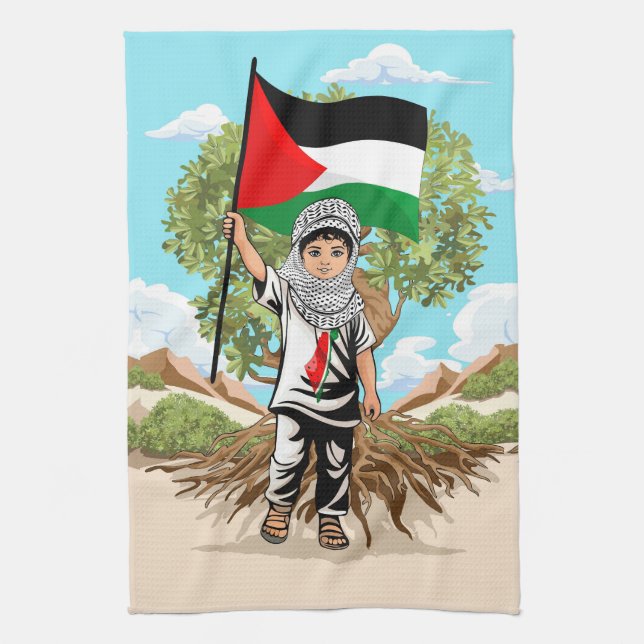 Barn med Keffiyeh Palestina-Flagga Kökshandduk (Vertikal)