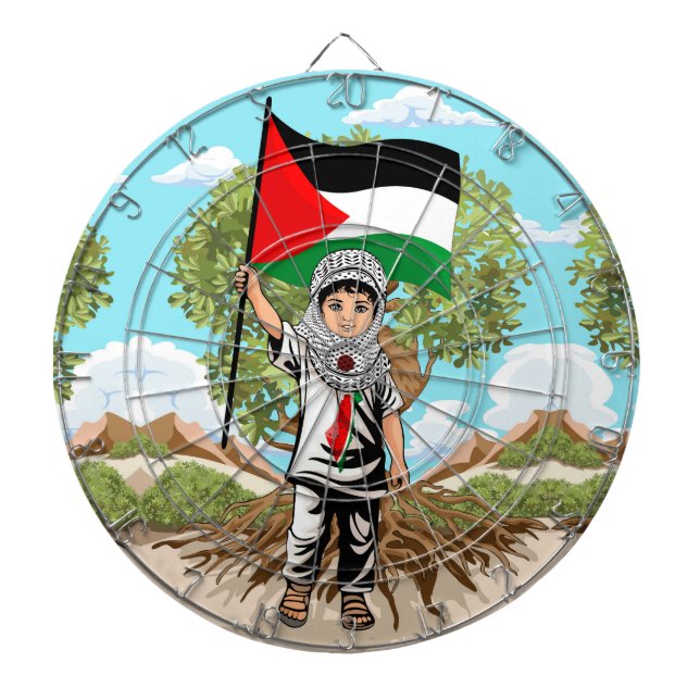 Barn med Keffiyeh Palestina Flagga och Olive Träd Darttavla (Framsidan)