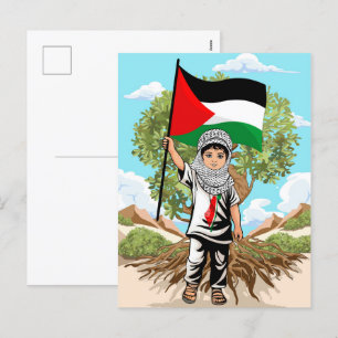 Barn med Keffiyeh Palestina Flagga och Olive Träd Helg Vykort
