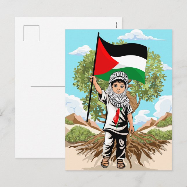 Barn med Keffiyeh Palestina Flagga och Olive Träd Helg Vykort (Fram/baksida)