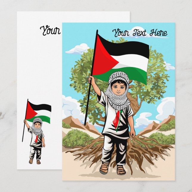 Barn med Keffiyeh Palestina Flagga och Olive Träd Inbjudningar (Fram/baksida)