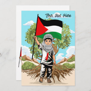 Barn med Keffiyeh Palestina Flagga och Olive Träd Inbjudningar