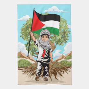 Barn med Keffiyeh Palestina Flagga och Olive Träd Kökshandduk