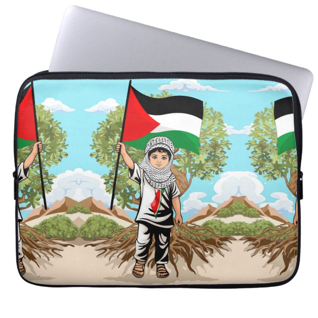 Barn med Keffiyeh Palestina Flagga och Olive Träd Laptop Fodral (Framsidan)