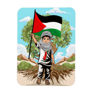 Barn med Keffiyeh Palestina Flagga och Olive Träd Magnet