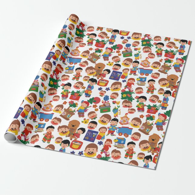 Barn med leksaker  presentpapper (Utrullad)
