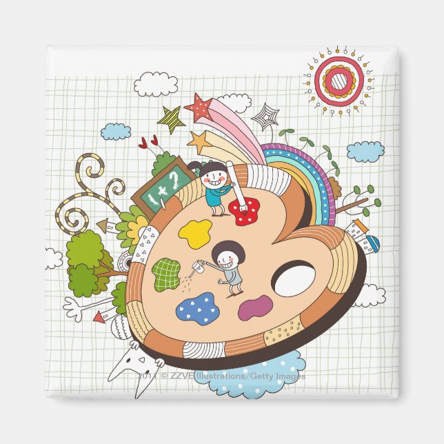 Barn med målarpenslar magnet (Framsidan)