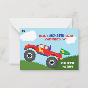Barn med Monster Lastbil Valentines day-kort (pojk Anteckningskort