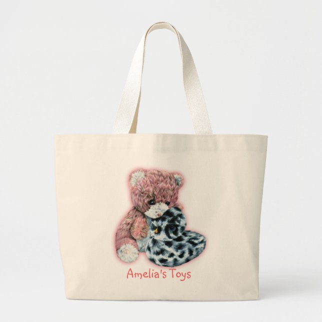 Barn med namnet id leksak eller bibliotek tote bag jumbo tygkasse (Framsidan)