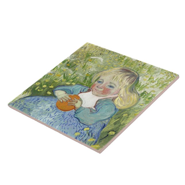 Barn med Orange Vincent Van Gogh Kakelplatta (Sidan)