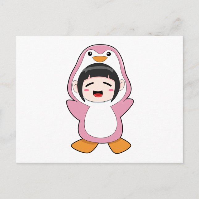 Barn med pingvinkostym vykort (Framsida)