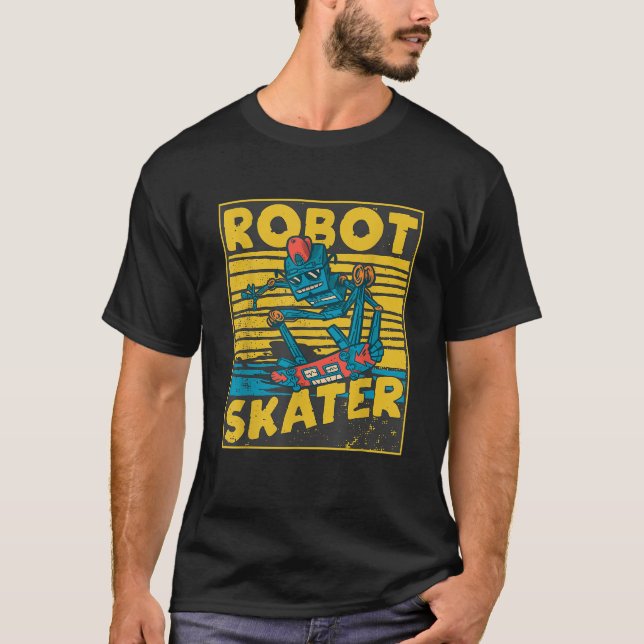 Barn med Robot Skater Coola utformar robot på skat T Shirt (Framsida)