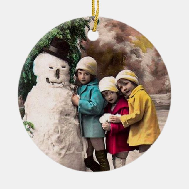 BARN MED SNÖGUBBE JULGRANSPRYDNAD KERAMIK (Framsidan)