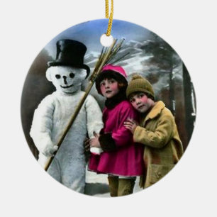 BARN MED SNÖGUBBE JULGRANSPRYDNAD KERAMIK
