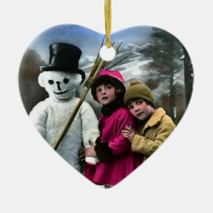 BARN MED SNÖGUBBE JULGRANSPRYDNAD KERAMIK