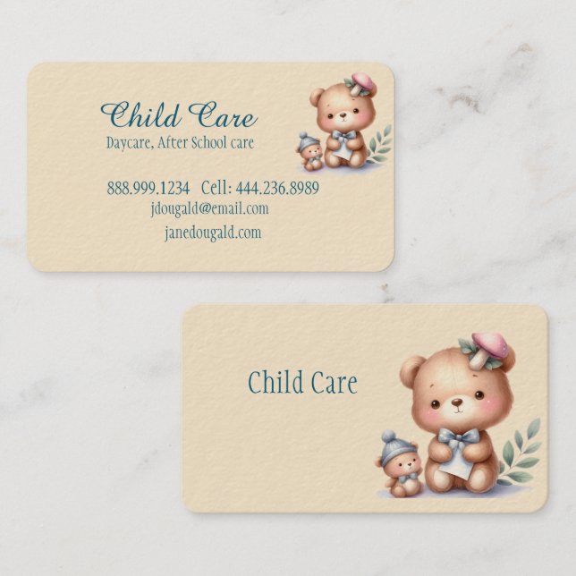 Barn med underordnad Nalle i vattenfärgen Mini Bab Visitkort (Fram/baksida)