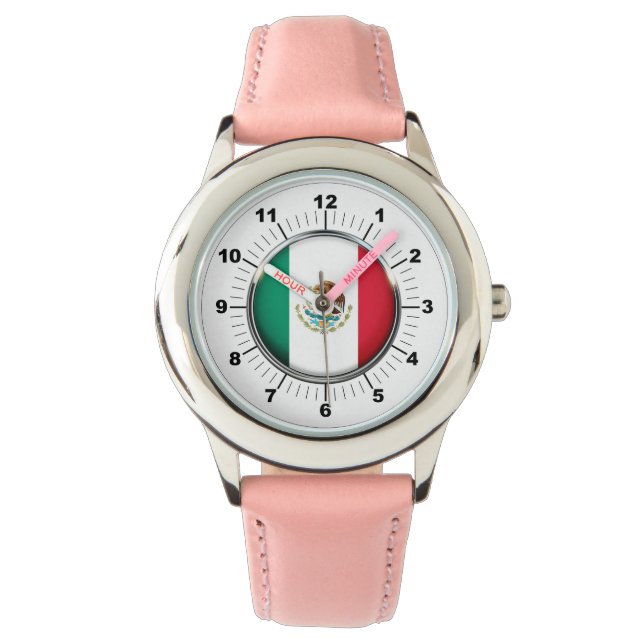 Barn Mexico Flagga Leather Strap Watch Armbandsur (Framsida)
