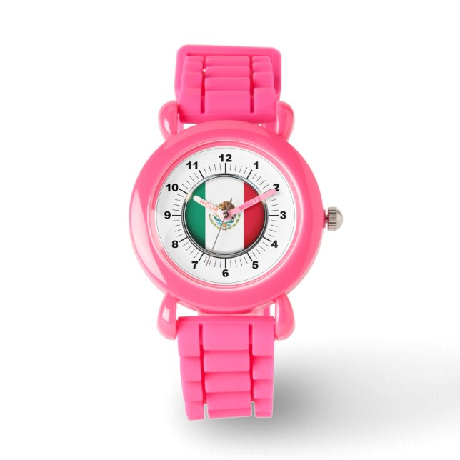 Barn Mexico Flagga Rosa Glitter Strap Watch Armbandsur (Framsida)