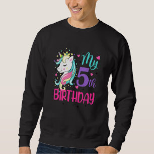 Barn min femte födelsedag Cute Unicorn Birthday Gi Lång Ärmad Tröja