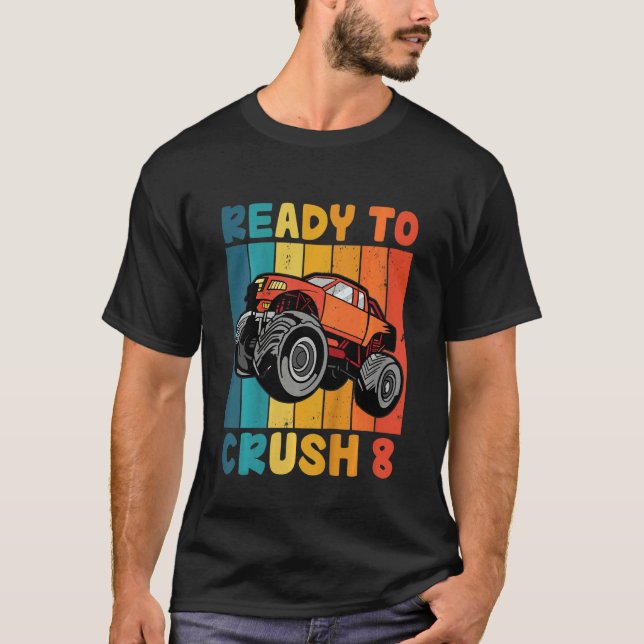 Barn Monster Lastbil 8:e födelsedag Jag är Redo ti T Shirt (Framsida)