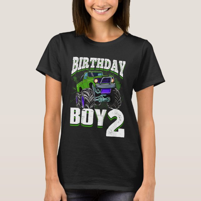 Barn Monster Lastbil Birthday Boy är 2 barn T Shirt (Framsida)