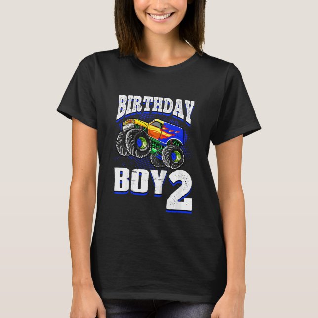 Barn Monster Lastbil Birthday Boy är 2 barn T Shirt (Framsida)
