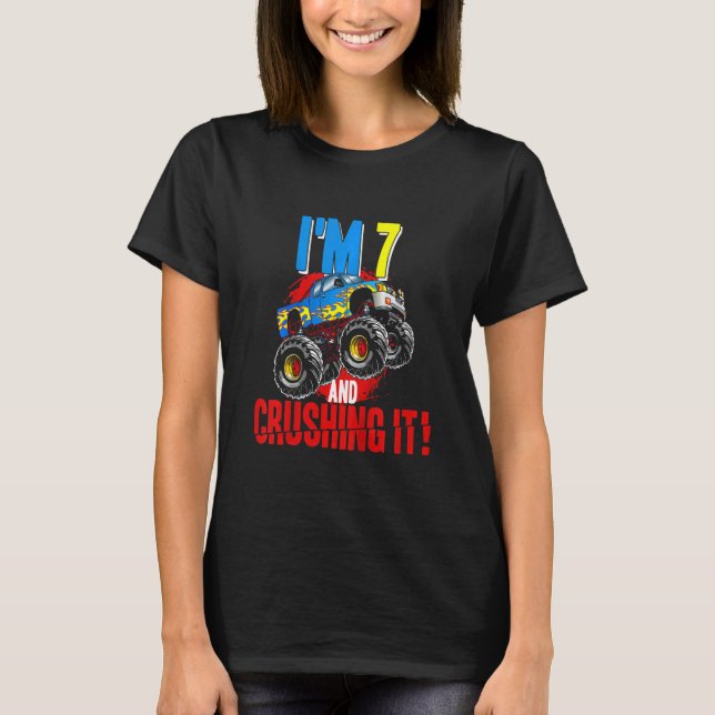 Barn Monster Lastbil födelsedag Jag ska krossa 7 T Shirt (Framsida)