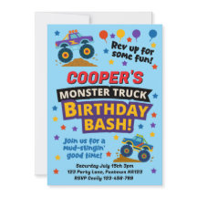 Barn Monster Truck Födelsedagsfest Inbjudan
