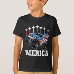 Barn Monster Truck Usa Flagga Patriotiska Småbarn T Shirt