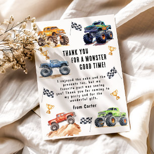 Barn Monster Trucks Födelsedagsfest Tack Kort