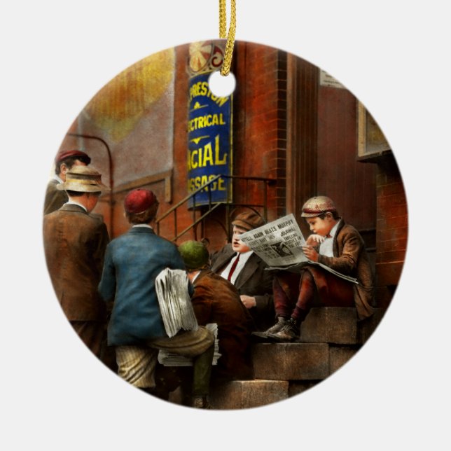 Barn - morgon som möter 1910 julgransprydnad keramik (Framsidan)