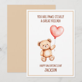 Barn Nalle Cute Watercolor Heart Valentine Julkort