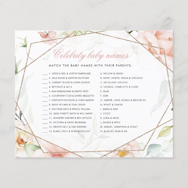 Barn namn Girl Girl Blommigt Baby Shower Game (Framsida)