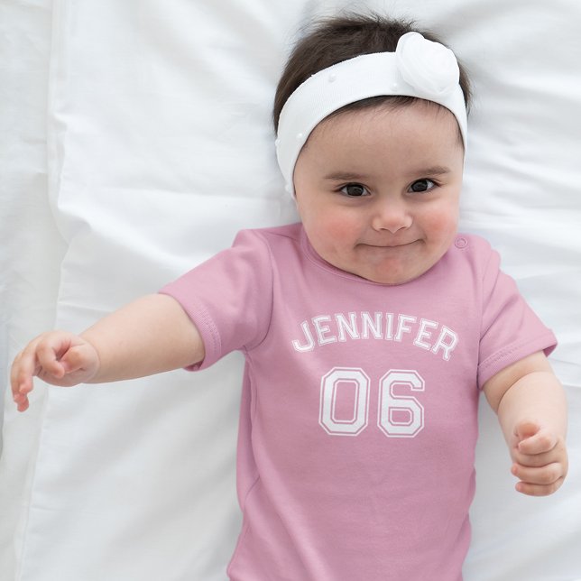 Barn Namn Jersey Number Rosa Sports Cotton T Shirt (Infant Girl Name Jersey Number Pink Sports Cotton Baby Bodysuit)