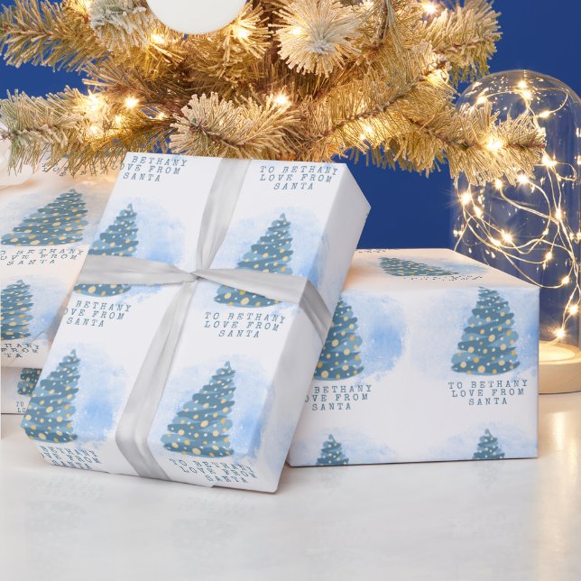 Barn Namn Kärlek från Santa Teal Chrismas Träd Presentpapper (Helgdagar)