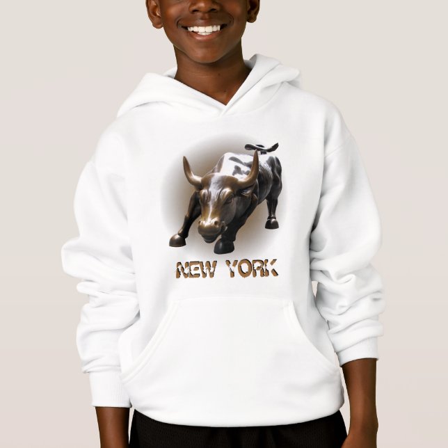 Barn New York Bull Hoodie Barn Souvenir NY Shirt Tröja (Framsida)