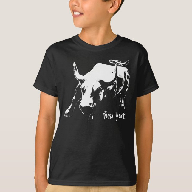 Barn New York T-shirt Bull Statue Souvenir Shirt (Framsida)